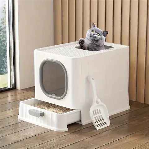 Cat Litter Box Kitten Tray Box Toilet Hooded Bound Scoop