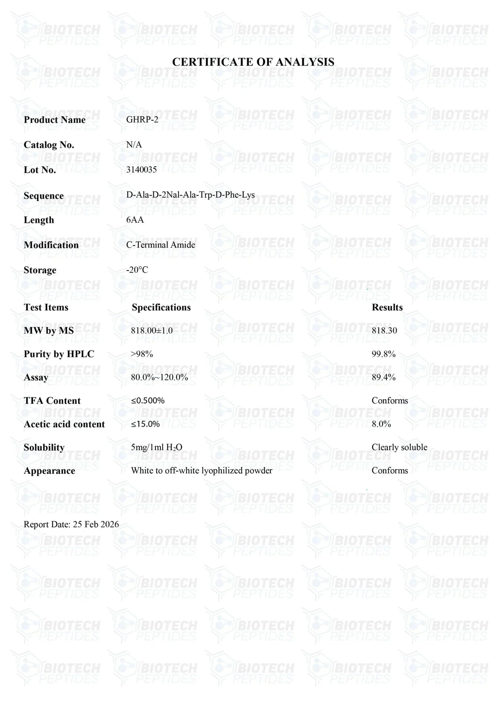 (🔥  Boosts GH secretion) GHRP-2 Peptide Online - (5mg) - Biotech Peptides