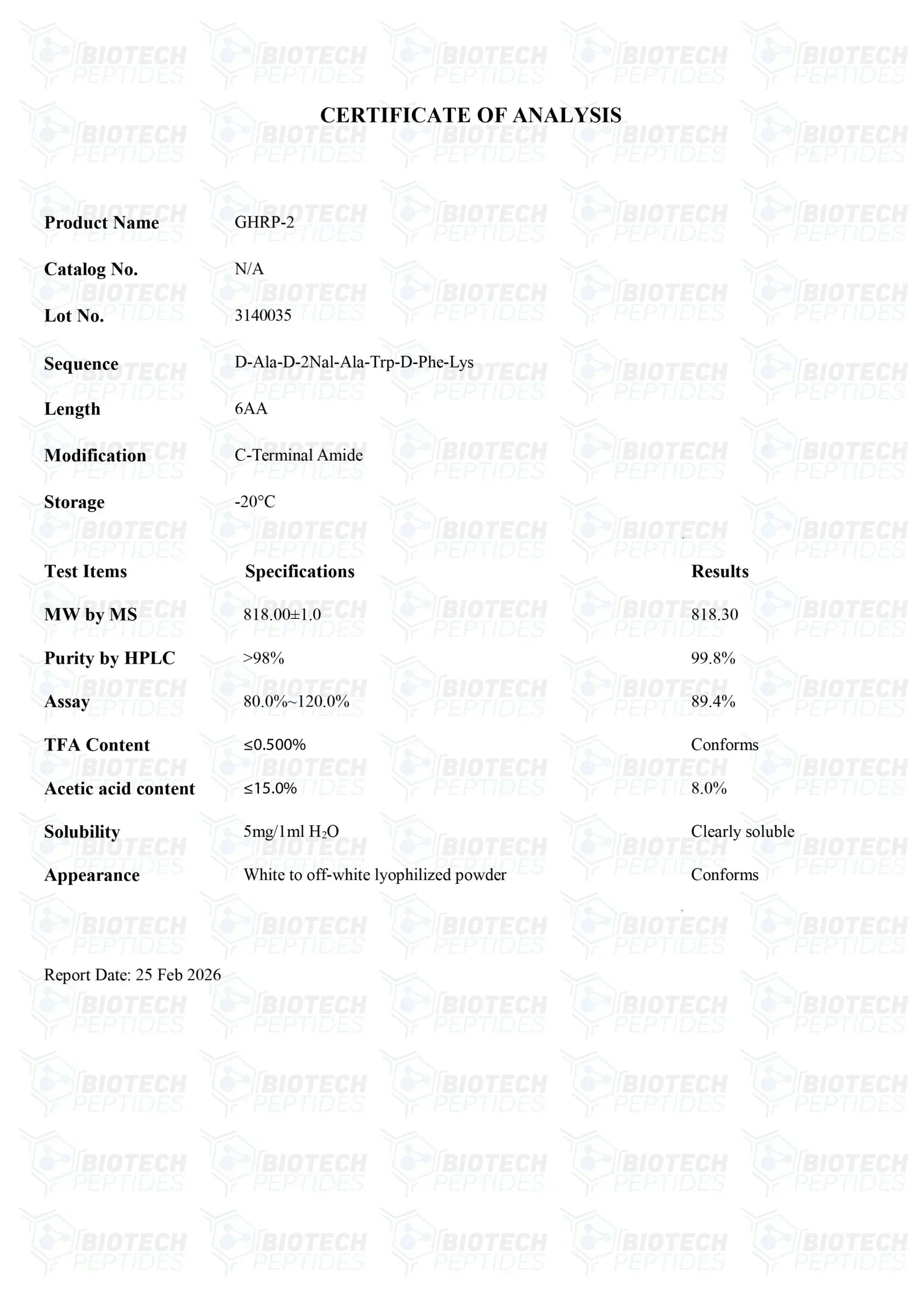 (🔥  Boosts GH secretion) GHRP-2 Peptide Online - (5mg) - Biotech Peptides