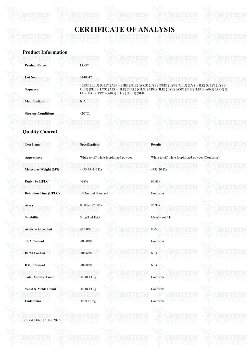 (💪Antibacterial) LL-37 (5mg) - Biotech Peptides