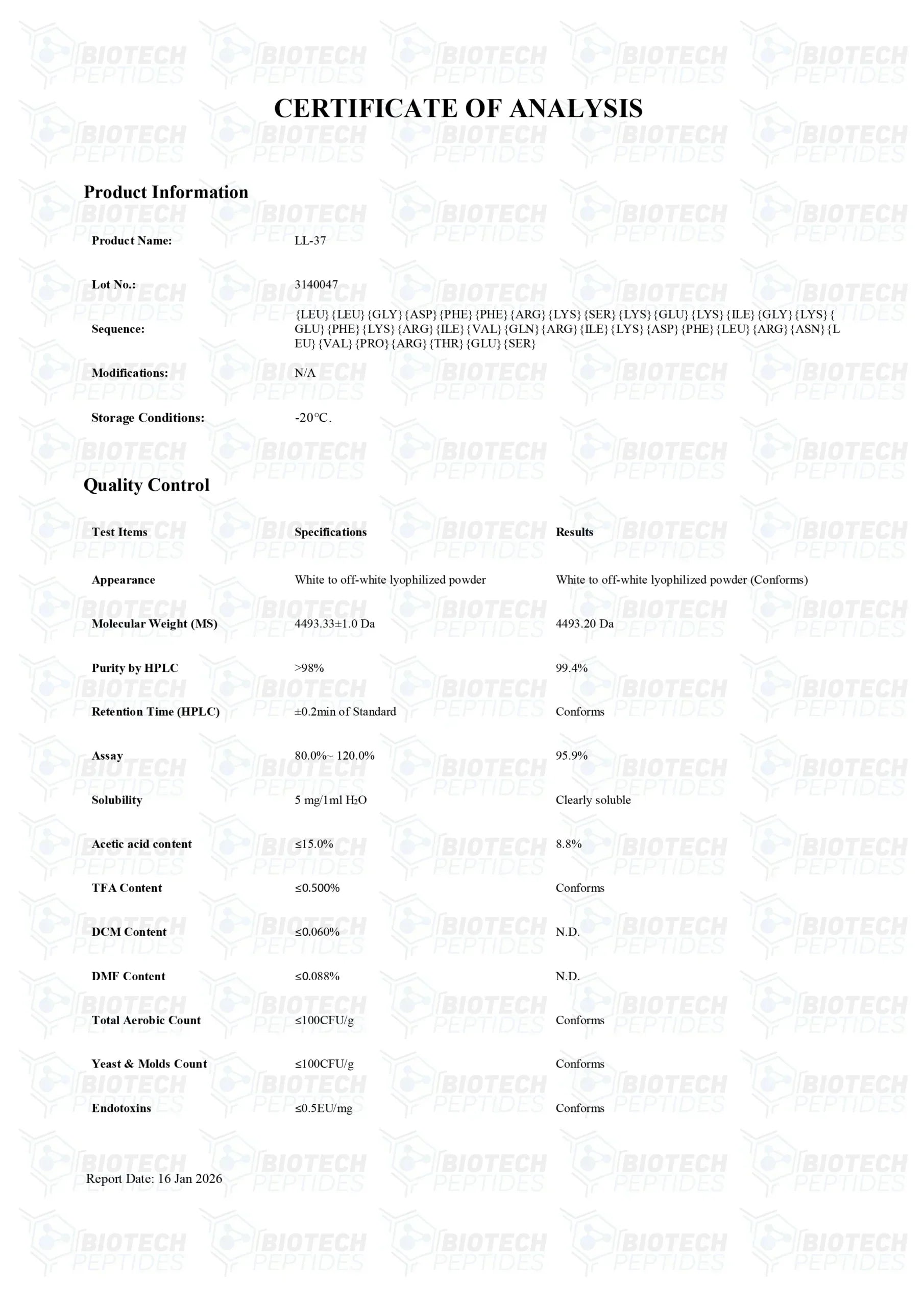 (💪Antibacterial) LL-37 (5mg) - Biotech Peptides
