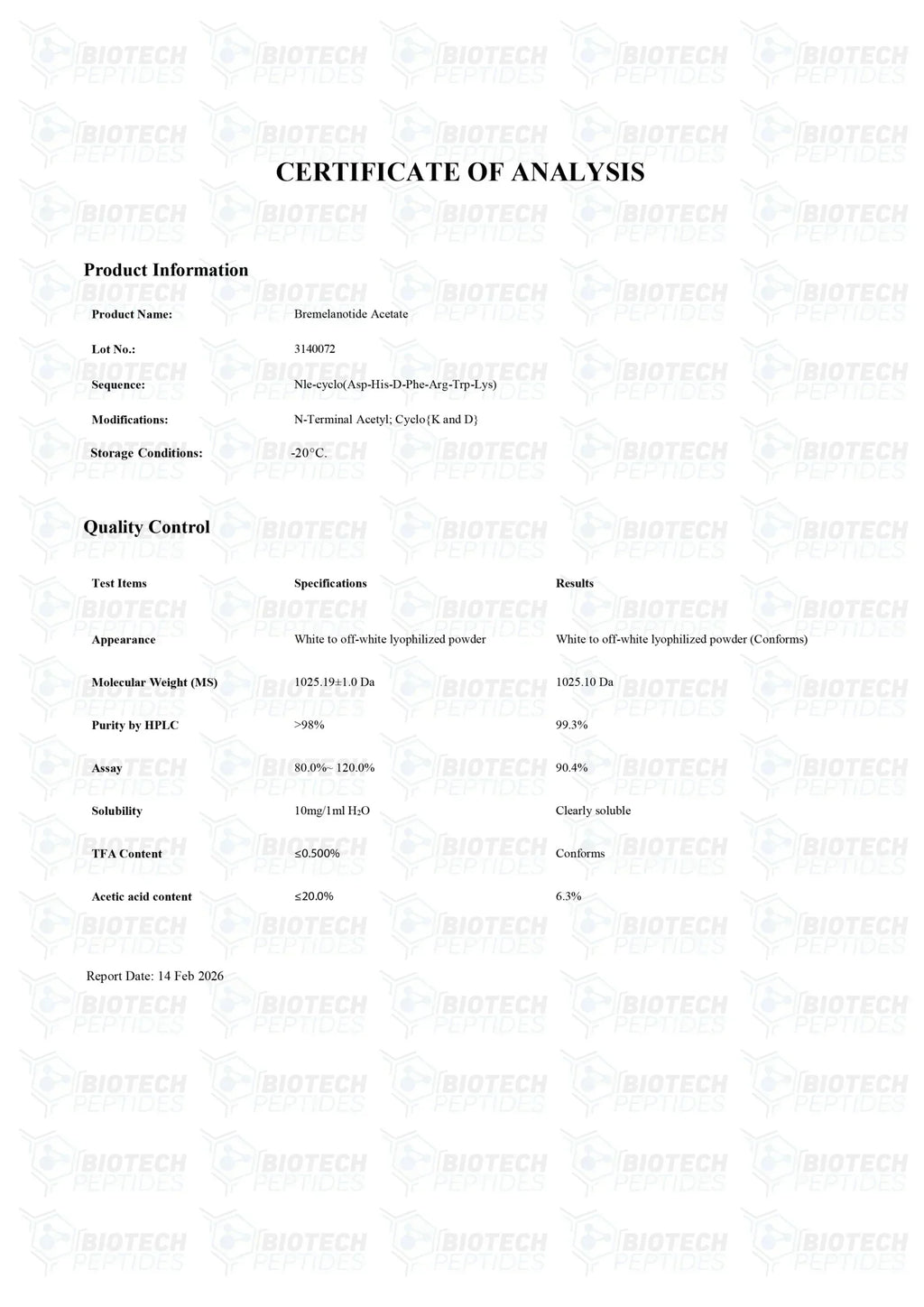 （❤️Sexual desire） PT-141 (Bremelanotide) Peptide (10mg) - Biotech Peptides