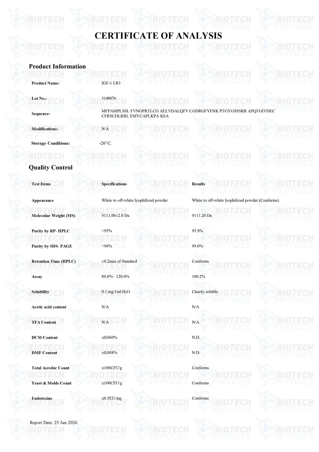 (💪 Rapid muscle gain) Receptor Grade IGF-1 LR3 (100mcg) - Biotech Peptides