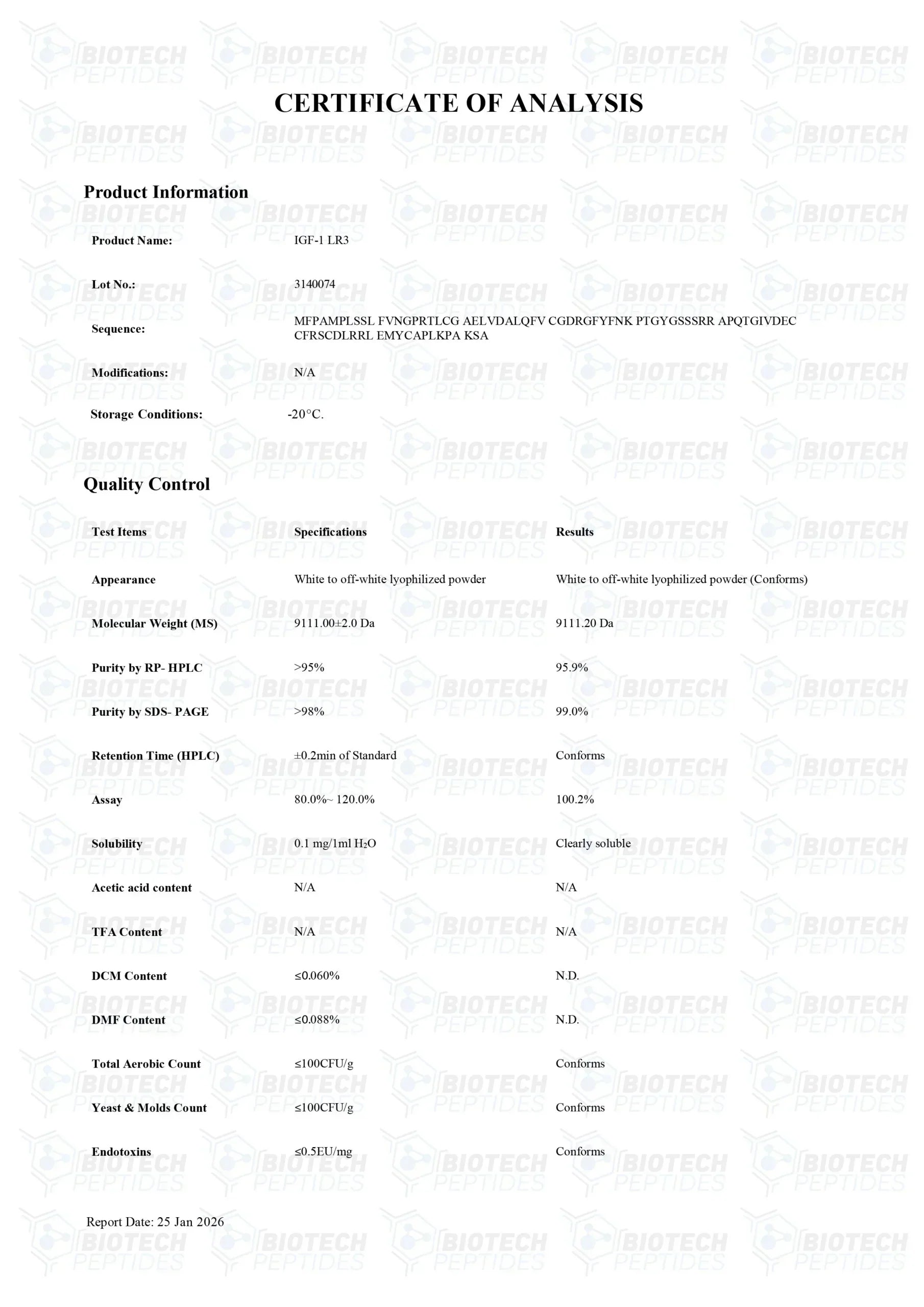(💪 Rapid muscle gain) Receptor Grade IGF-1 LR3 (100mcg) - Biotech Peptides