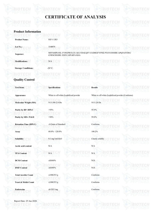 (💪 Rapid muscle gain) Receptor Grade IGF-1 LR3 (100mcg) - Biotech Peptides