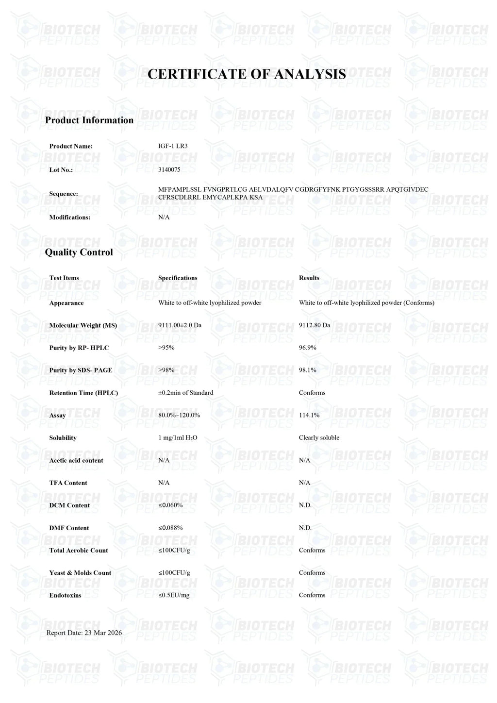 (💪 Rapid muscle gain)Receptor Grade IGF-1 LR3 (1mg) - Buy Online - Biotech Peptides