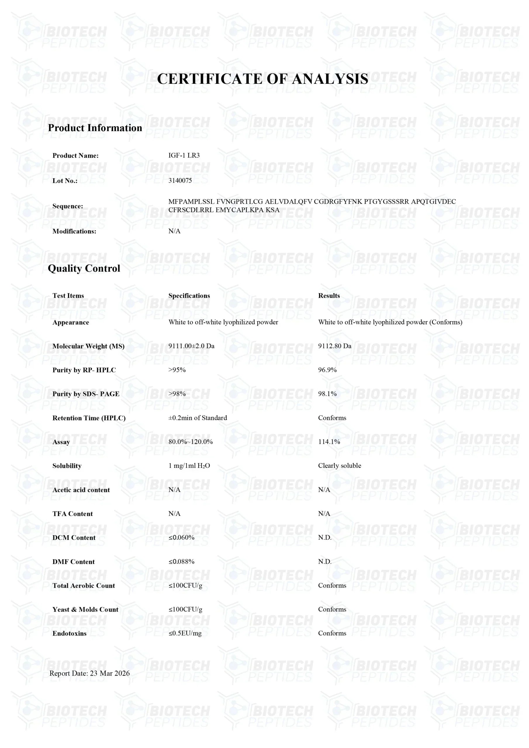 (💪 Rapid muscle gain)Receptor Grade IGF-1 LR3 (1mg) - Buy Online - Biotech Peptides